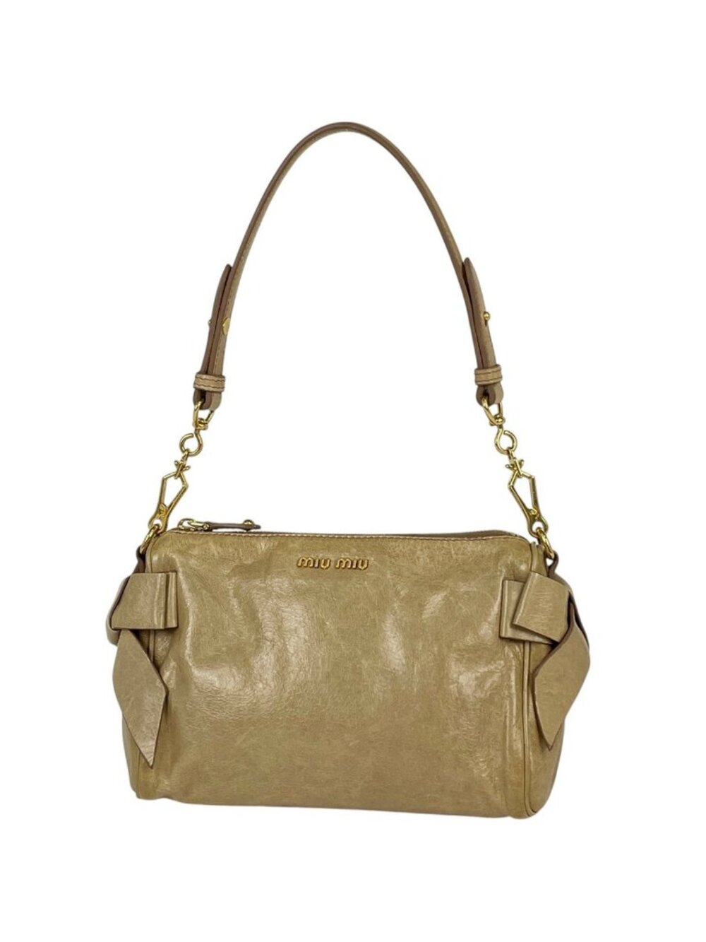 Miu Miu Handbag Ribbon Leather Beige